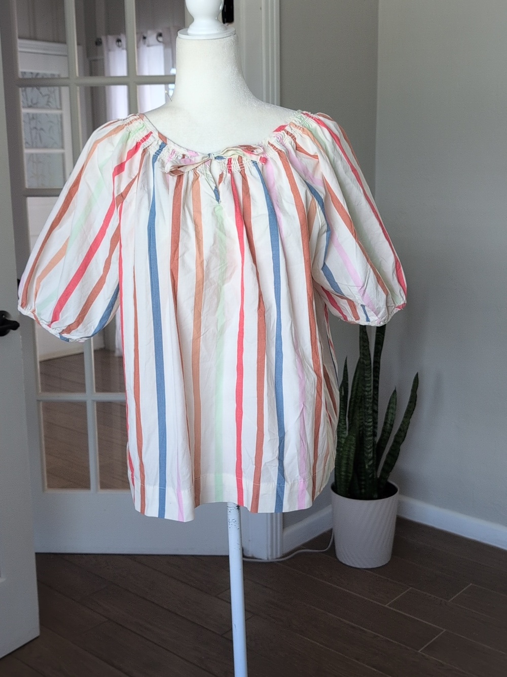 Berkley Jensen Striped White Cotton Spring Summer Top - XL